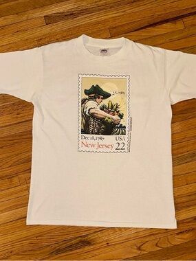 Vintage 1990 USPS New Jersey Constitution Stamp T-Shirt